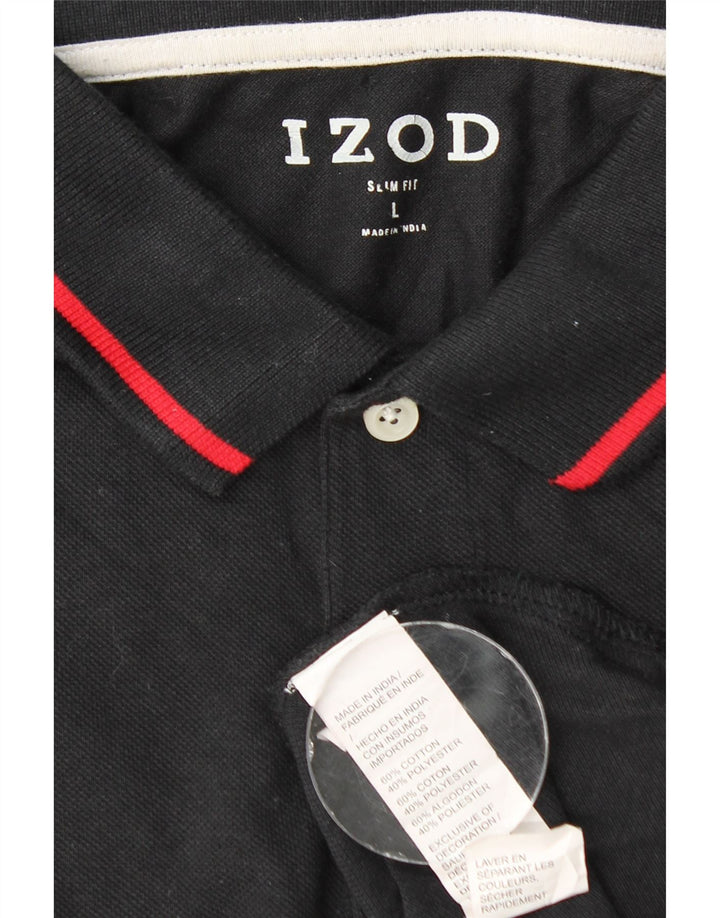 IZOD Herre Slim Fit Polo Shirt Stor sort bomuld