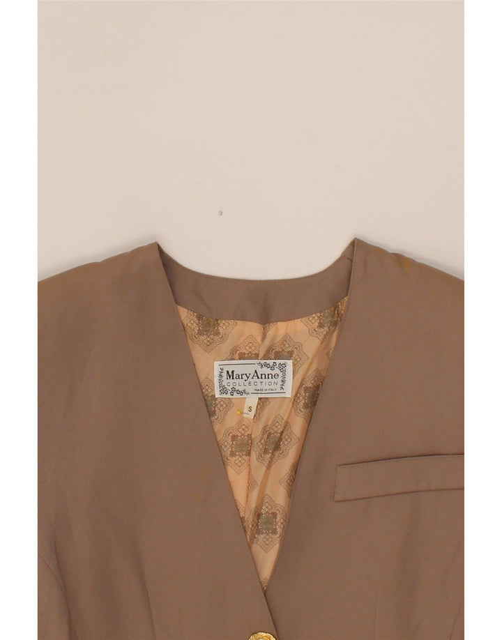 VINTAGE Womens Longline 3 Button Blazer Jacket UK 10 Small Beige Polyester Vintage Vintage and Second-Hand Vintage from Messina Hembry 