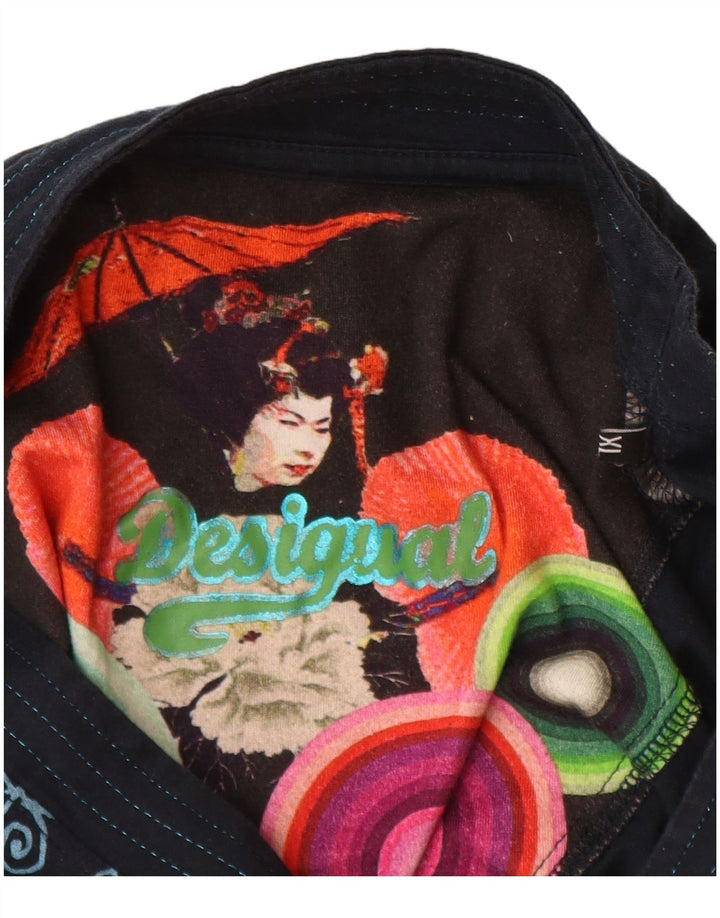 Desigual Dame Grafisk Top Langærmet UK 18 XL Navy Blue Patchwork