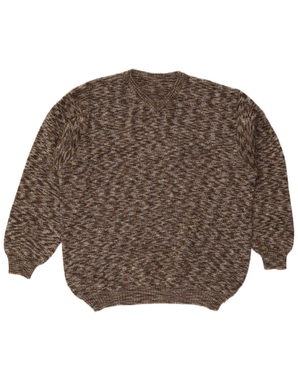 VINTAGE Herre V-hals sweater Stor Brun Flecked Uld