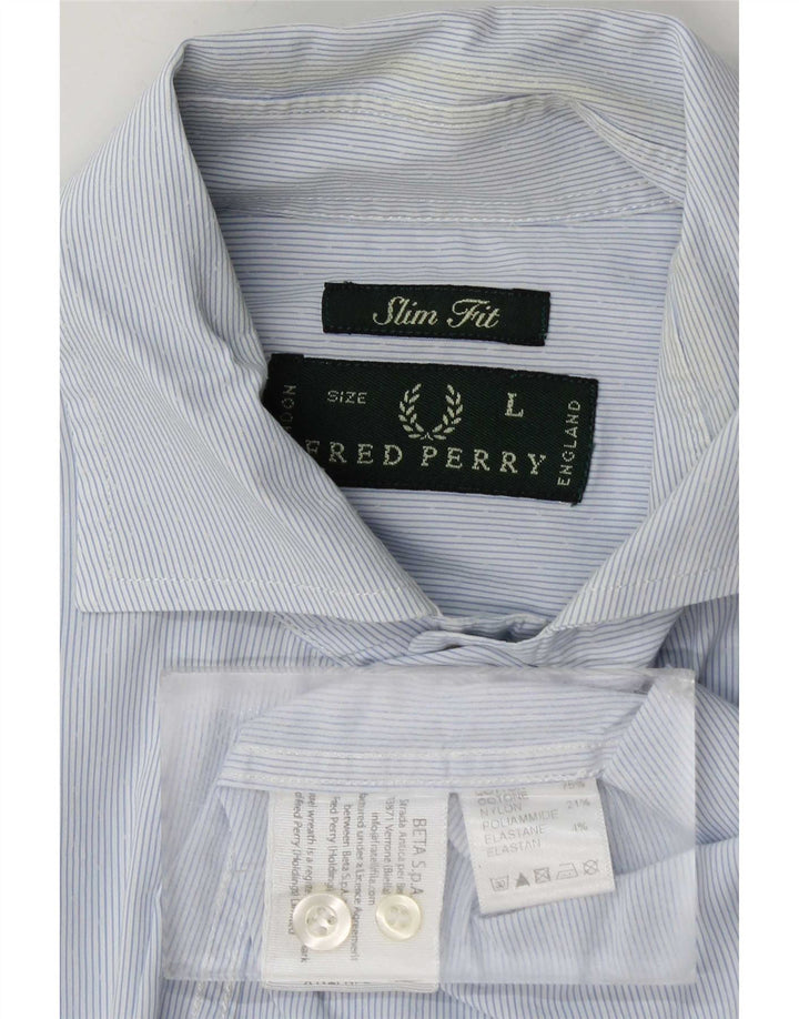 Fred Perry Herre Slim Fit skjorte Stor blå nålestribet bomuld