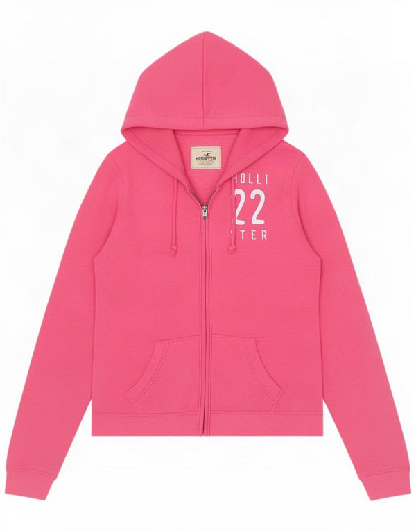 Hollister Grafisk hættetrøje med lynlås til kvinder UK 16 Large Pink Cotton
