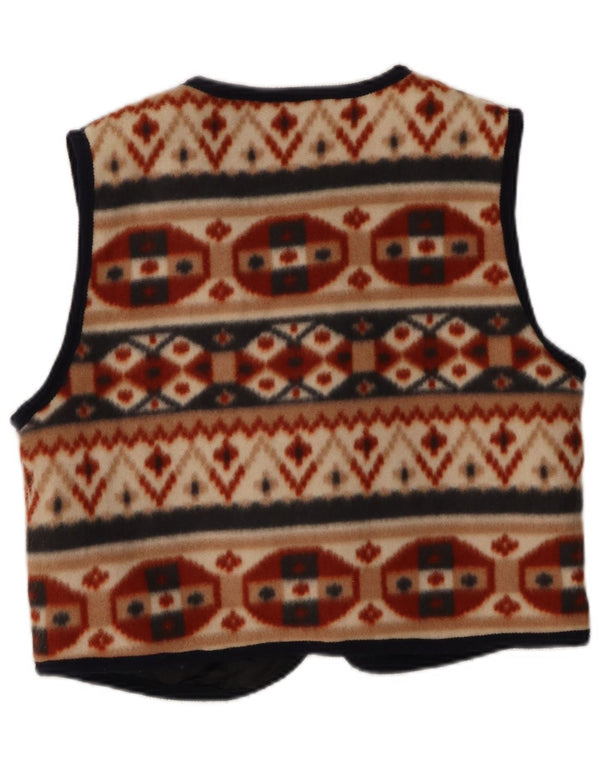 Vintage Dame Crop Fleece Gilet UK 12 Medium Multicolored Geometric