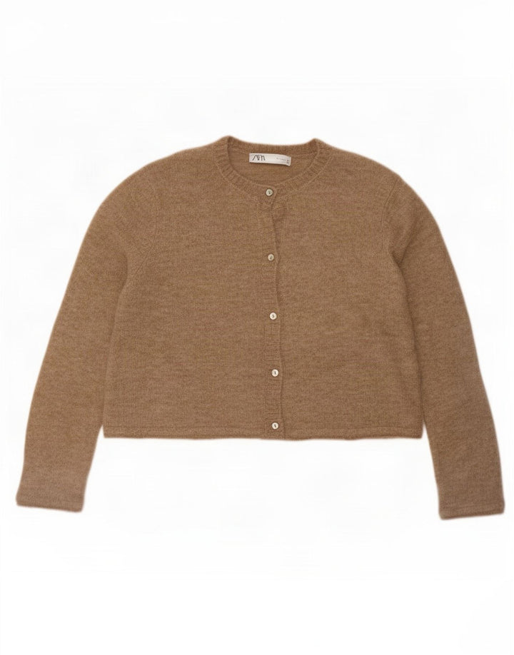 Zara Womens Crop Oversized cardigan sweater UK 10 Small Beige Polyamid