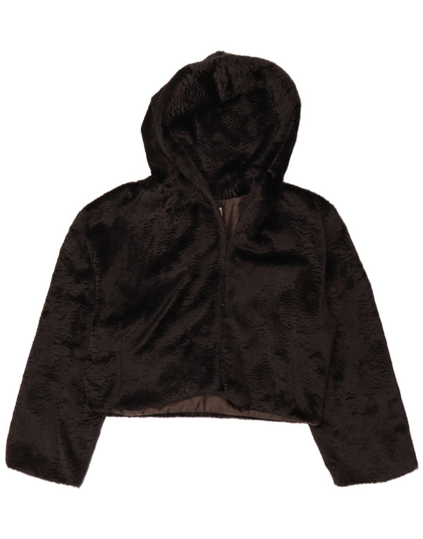 Vintage Kvinder Relaxed Fit Hooded Faux Fur Bolero Jacket UK 14 Large Black
