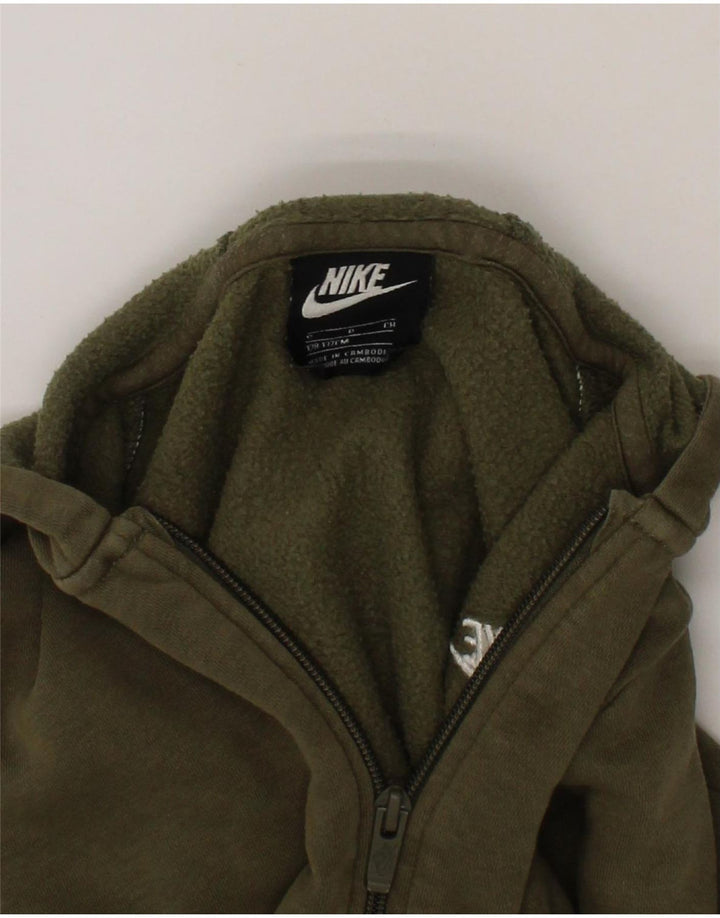 NIKE Boys Zip Hoodie Sweater 8-9 Years Small Khaki Cotton Vintage Nike and Second-Hand Nike from Messina Hembry 