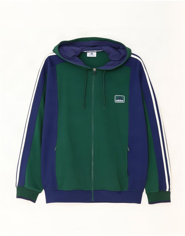 Adidas Hættetrøje med lynlås til mænd UK 42/44 Large Green Colourblock Polyester