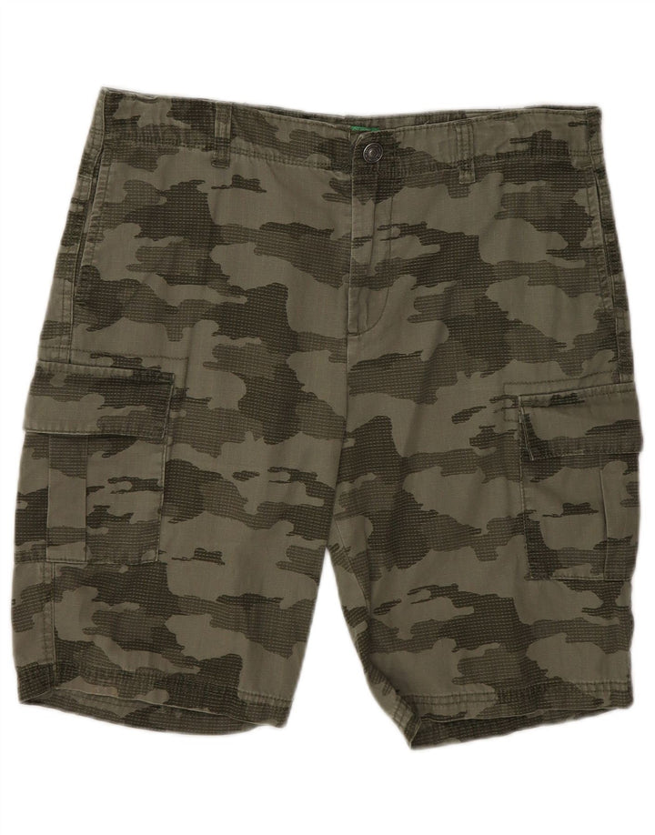 BENETTON Cargo Shorts til drenge 13-14 år 3XL W30 Khaki Camouflage Bomuld