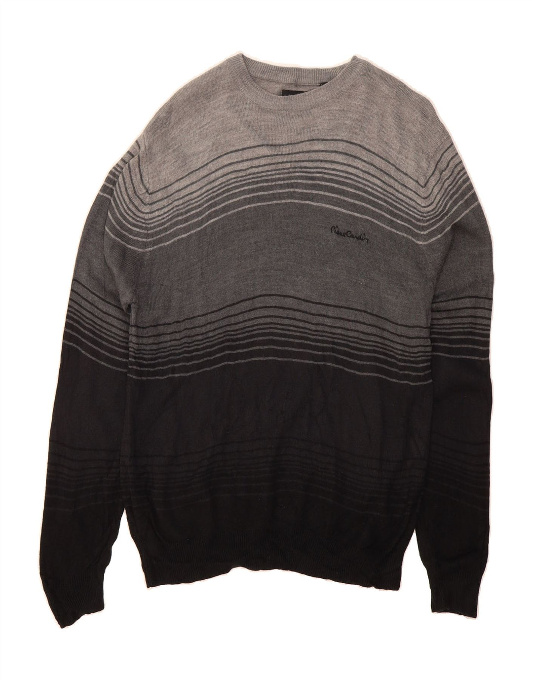 PIERRE CARDIN Mens Crew Neck Jumper Sweater Medium Grey Colourblock Vintage Pierre Cardin and Second-Hand Pierre Cardin from Messina Hembry 