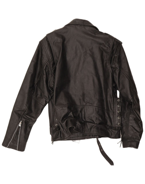Vintage Herre Læder Biker Jacket IT 46 Lille Sort