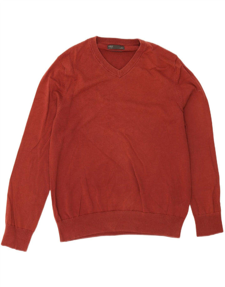 Marks & Spencer Herre V-hals sweater Stor rødbrun bomuld