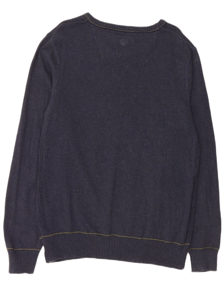 FED FACE Herre Boat Neck Jumper Sweater Stor Marineblå Bomuld