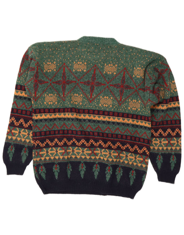 Le Laureat Herre sweater med rund hals XL Green Fair Isle Wool