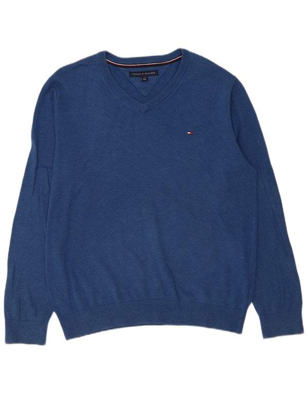 Tommy Hilfiger Herre V-hals sweater Stor Blå Bomuld