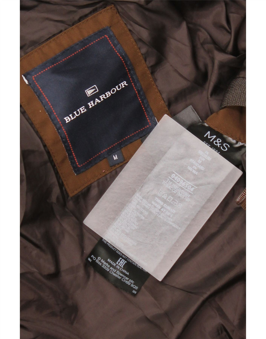 Marks & Spencer Herre Blue Harbor Polstret hættejakke UK 38 Medium Brown