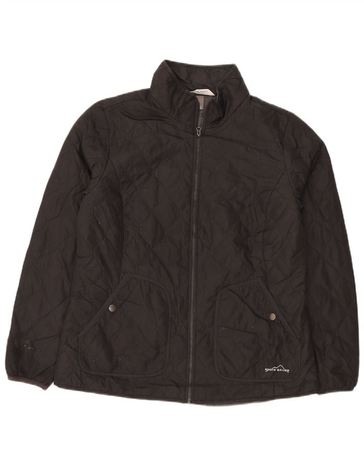 Eddie Bauer Dame Quiltet Jakke UK 16 Stor Sort Polyester