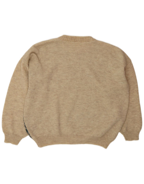Vintage herre rund hals sweater 2XL beige Argyle/diamant akryl