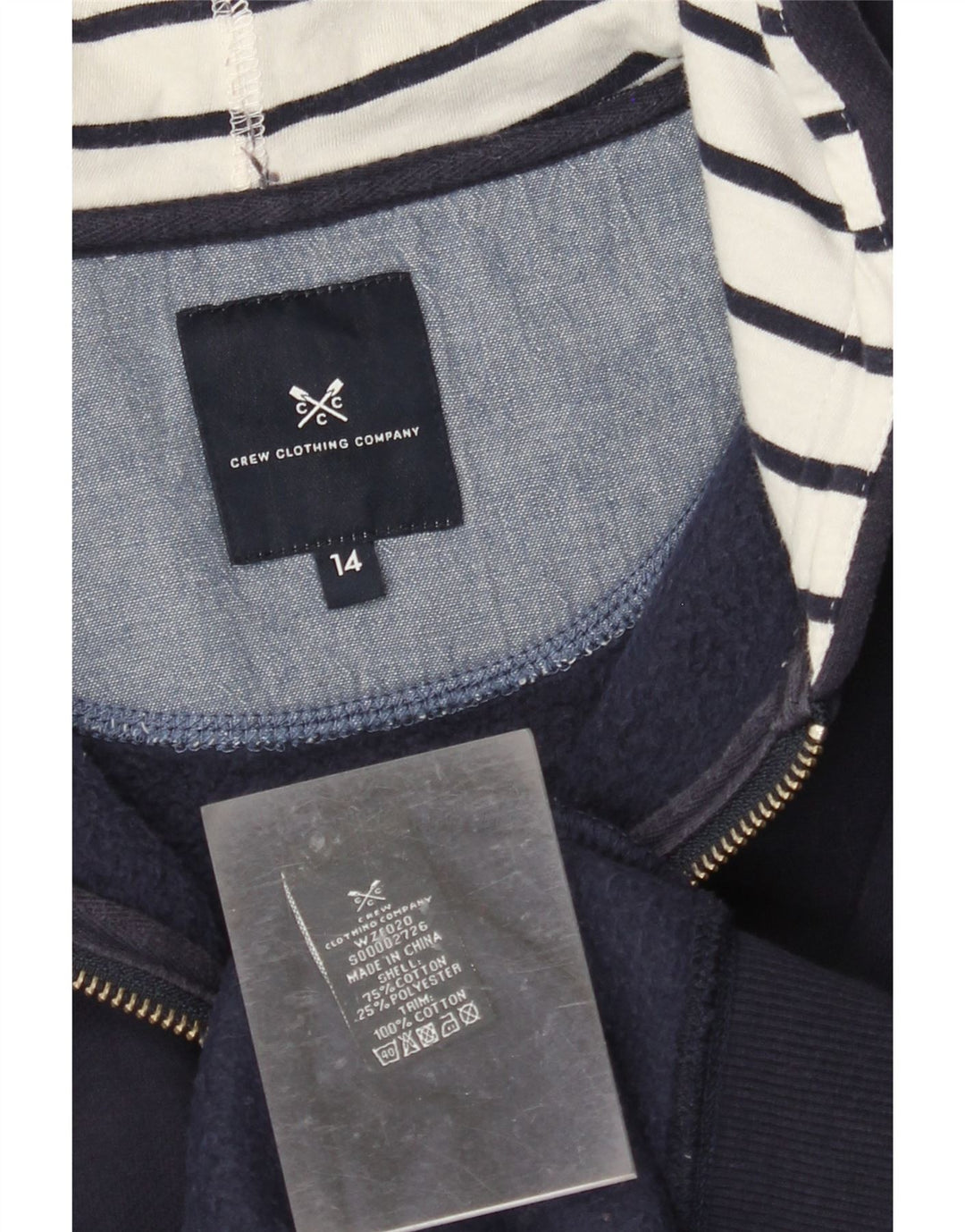 CREW CLOTHING Dame Hættetrøje Sweater UK 14 Stor marineblå bomuld