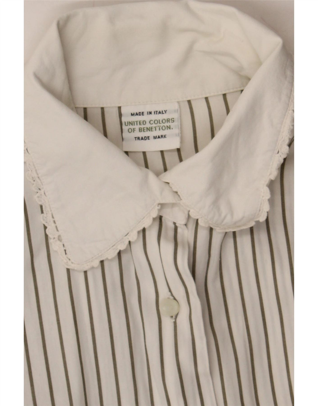BENETTON Womens Shirt UK 18 XL White Striped Vintage Benetton and Second-Hand Benetton from Messina Hembry 