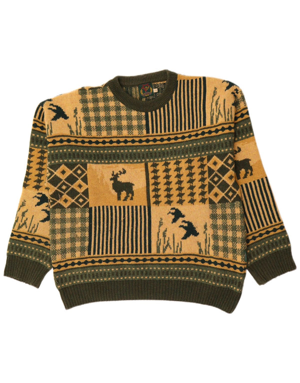 Gun Club Herre Novelty Fit Crew Neck Jumper Sweater Medium Green Fair Isle