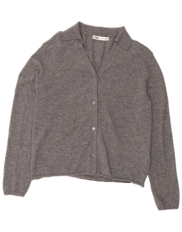 Zara Dame Cardigan Sweater UK 18 XL Grå Uld