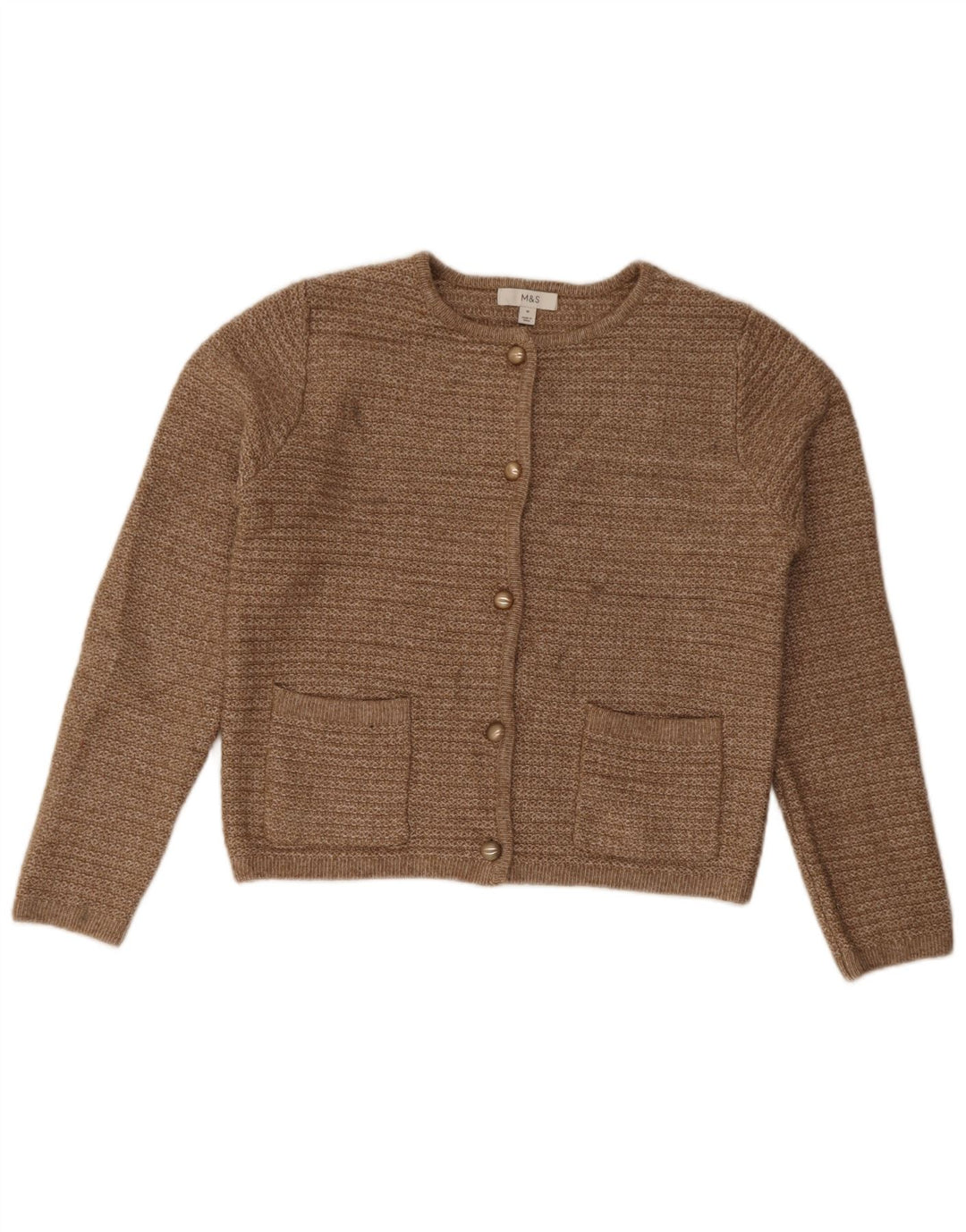 Marks & Spencer Dame Crop Cardigan Sweater UK 14 Medium Brun Polyester