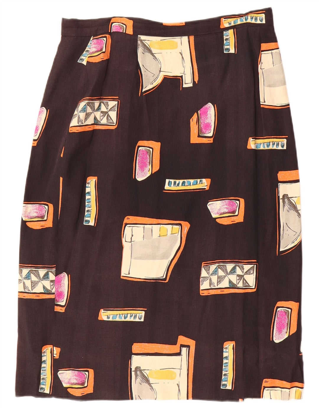 Vintage lige nederdel til kvinder W30 Medium Brun Geometrisk
