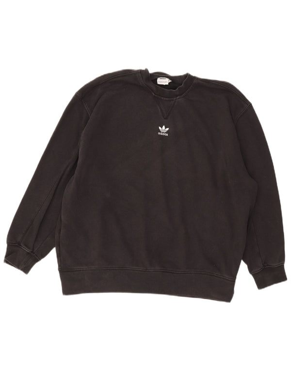 Adidas Dame Grafisk Oversized Sweatshirt Jumper UK 12 Medium Sort Bomuld