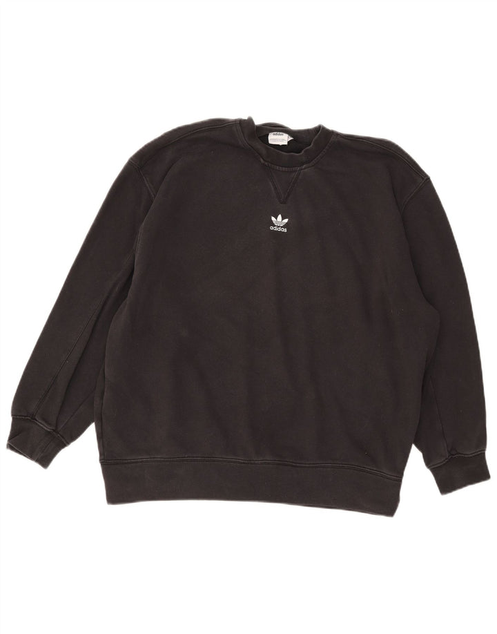 Adidas Dame Grafisk Oversized Sweatshirt Jumper UK 12 Medium Sort Bomuld