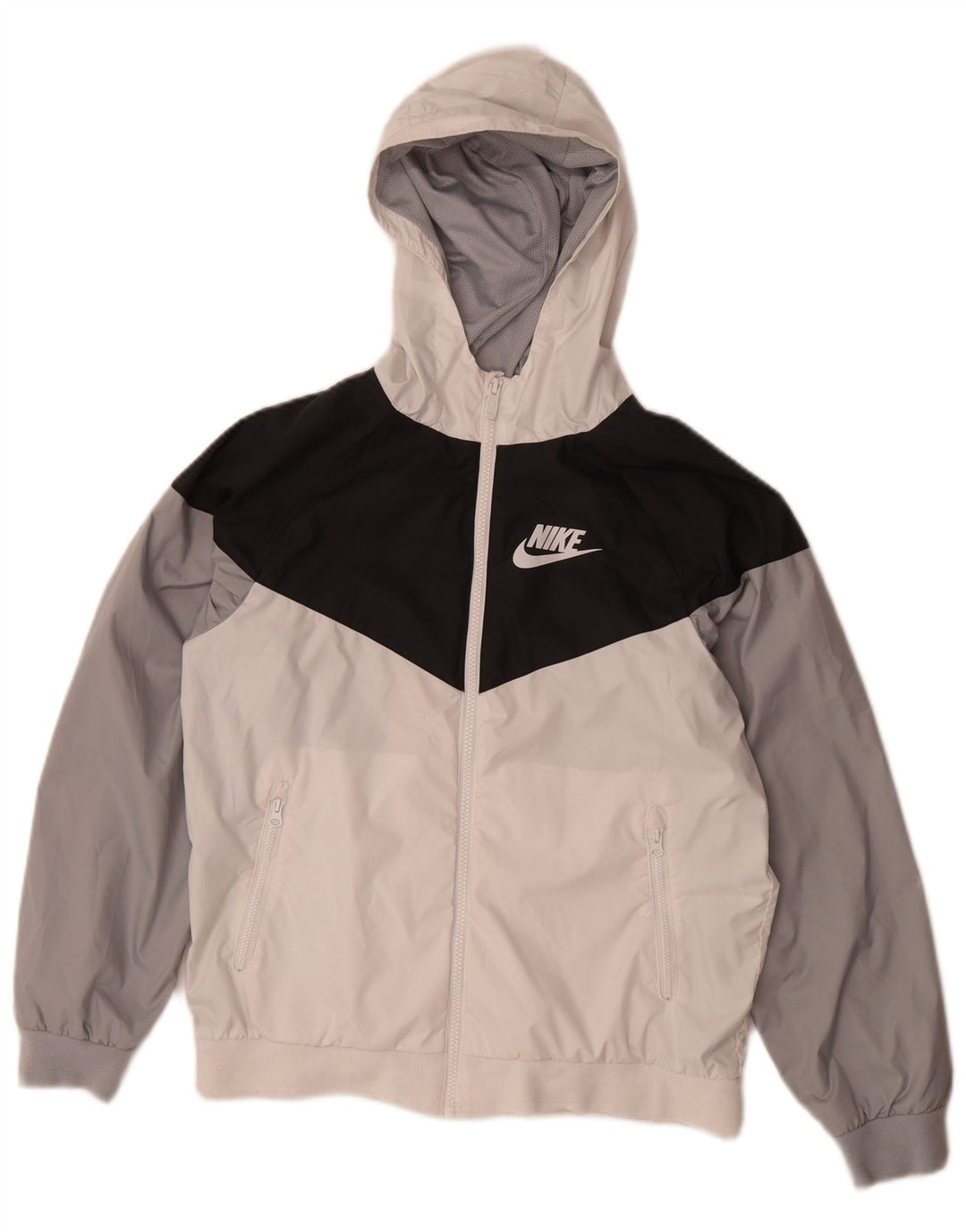 Nike Regnjakke med hætte til drenge 12-13 år Stor hvid Colourblock Polyester