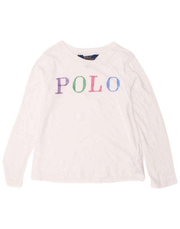 Polo Ralph Lauren piger grafisk top langærmet 5-6 år hvid bomuld