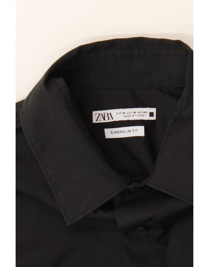 ZARA Mens Slim Fit Shirt Medium Black Cotton Vintage Zara and Second-Hand Zara from Messina Hembry 