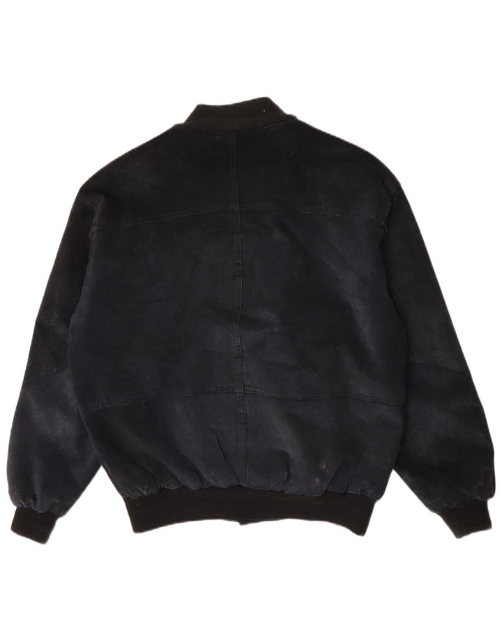 John Monroe Herre Loose Fit Suede Bomber Jacket UK 36 Small Navy Blue