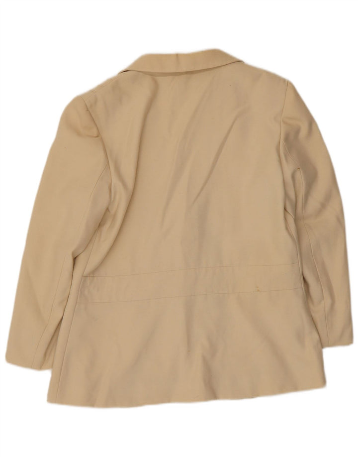 Vintage Dame Dobbeltradet Blazer Jacket IT 46 Stor Beige Polyester