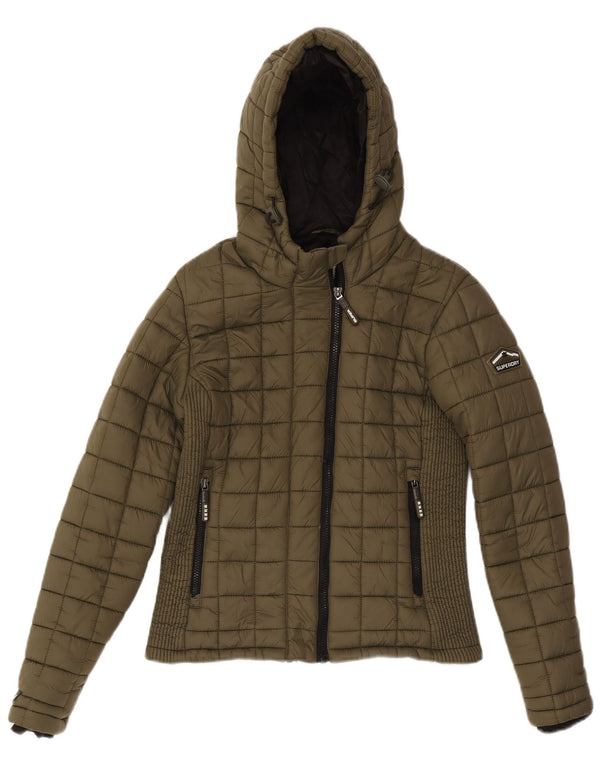 Superdry Polstret hættejakke til kvinder UK 10 Lille Khaki Nylon