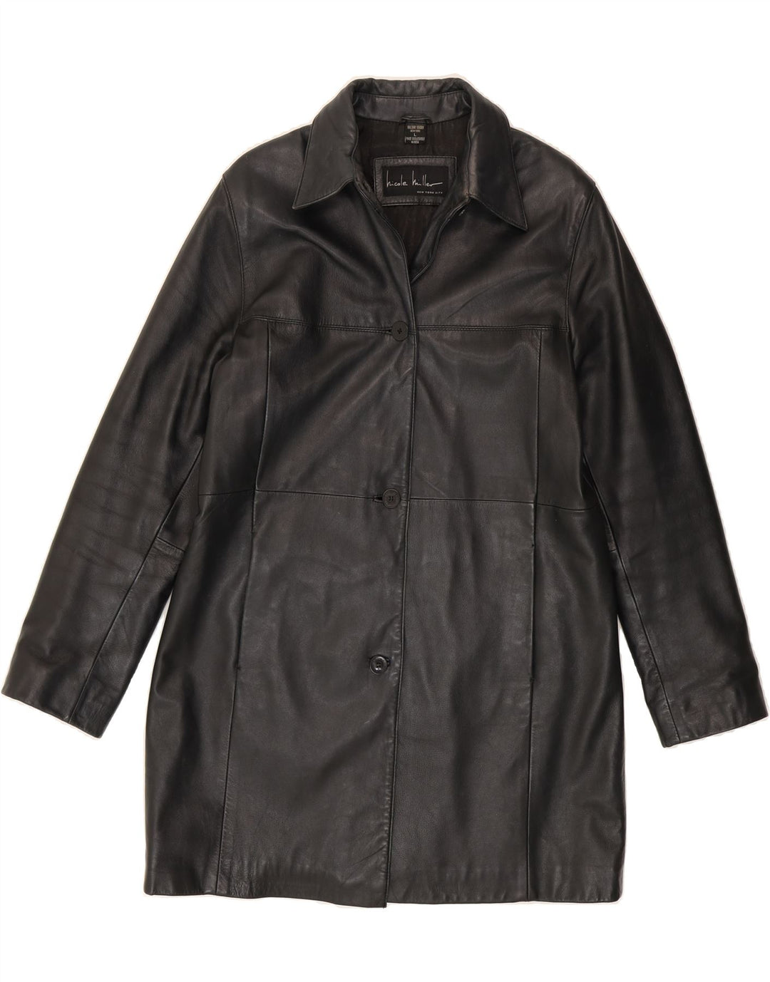 NICOLE MILLER Womens Leather Coat UK 16 Large Black Leather Vintage Nicole Miller and Second-Hand Nicole Miller from Messina Hembry 