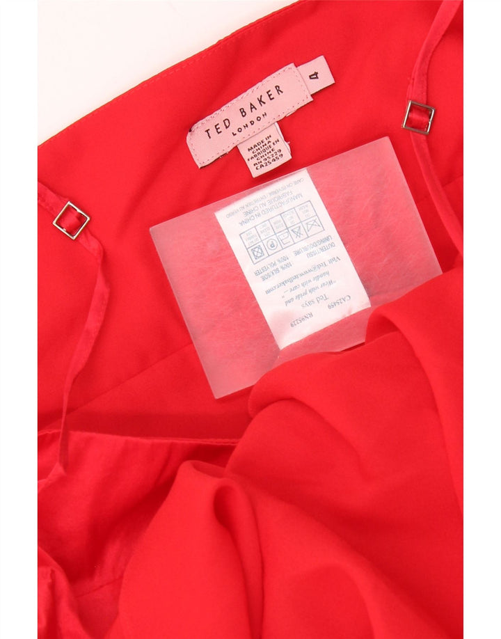 Ted Baker Dame Ærmeløs A-Line Kjole Størrelse 4 Large Red Silk