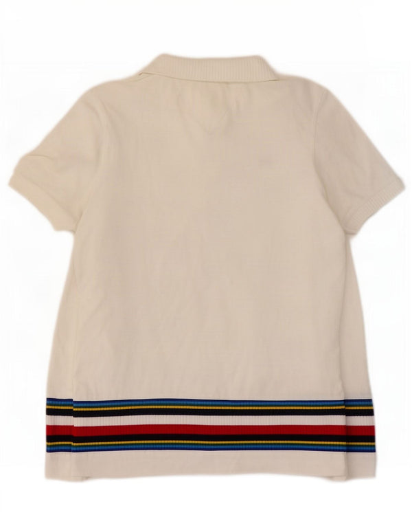 Tommy Hilfiger Dame Polo Shirt UK 10 Lille hvid stribet bomuld