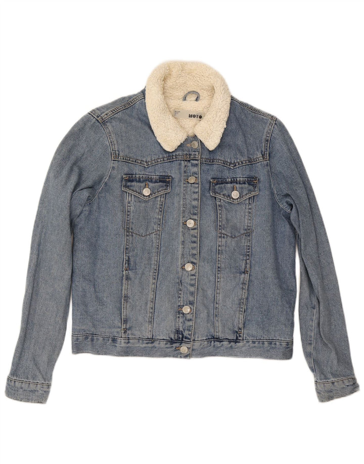 Topshop Dame Sherpa Denim Jakke UK 12 Medium Blue Bomuld