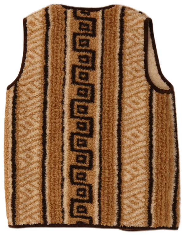 Vintage Herre Sherpa Open Gilet UK 38 Medium Beige Geometrisk Uld