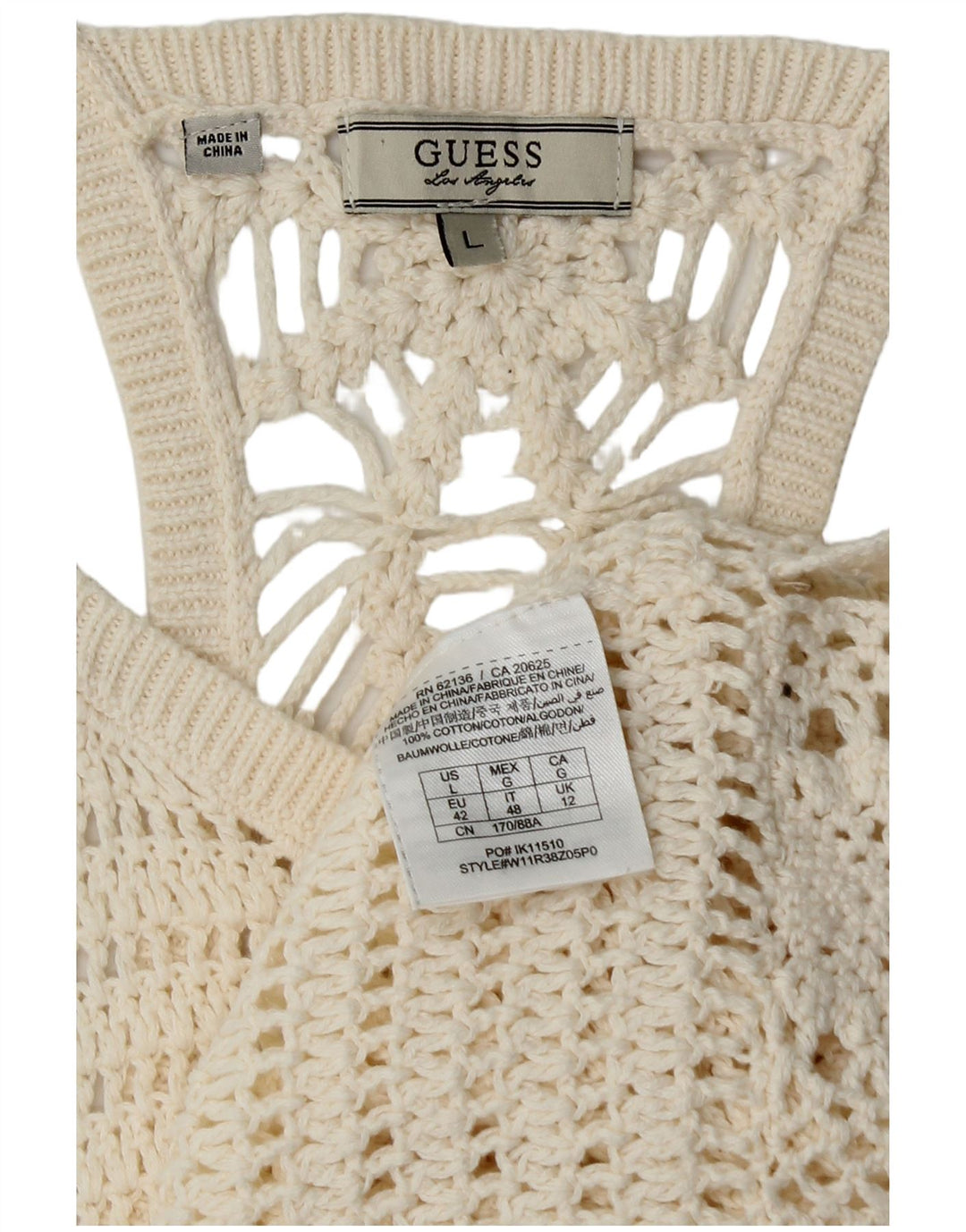 Guess Womens Crop Hæklet Vest Top UK 12 Medium White Bomuld