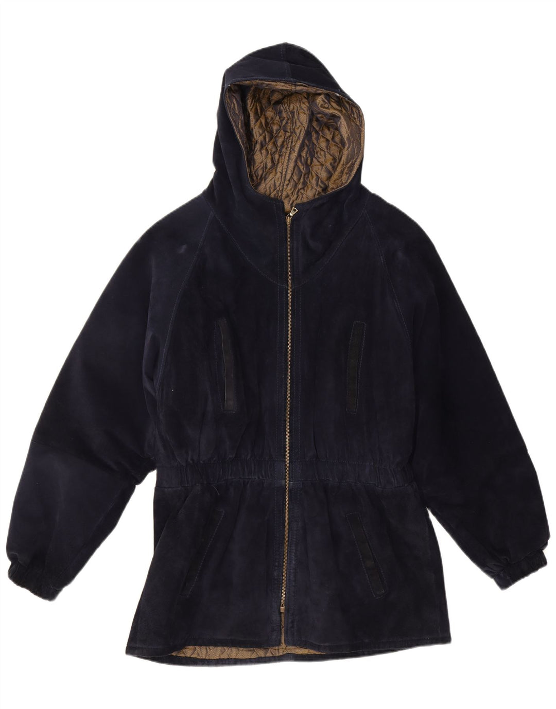 Michael Boris Dame Hætte Ruskind Windbreaker Frakke IT 46 Large Navy Blue