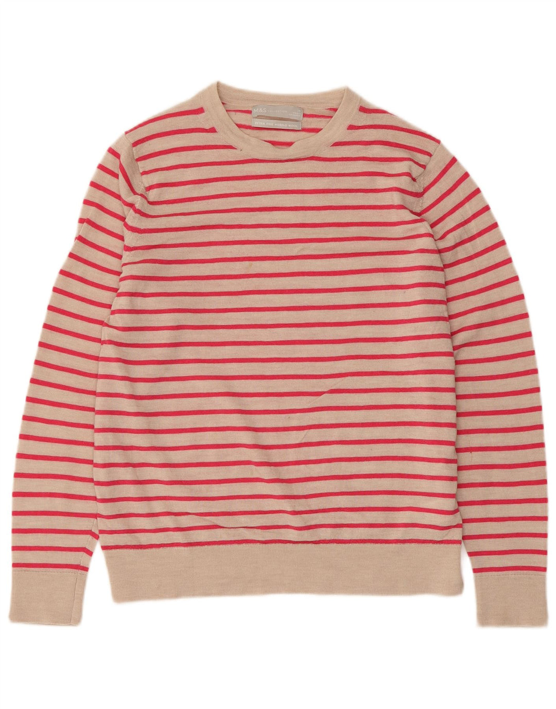 Marks & Spencer Dame sweater med rund hals DK 14 Medium Beige Stribet