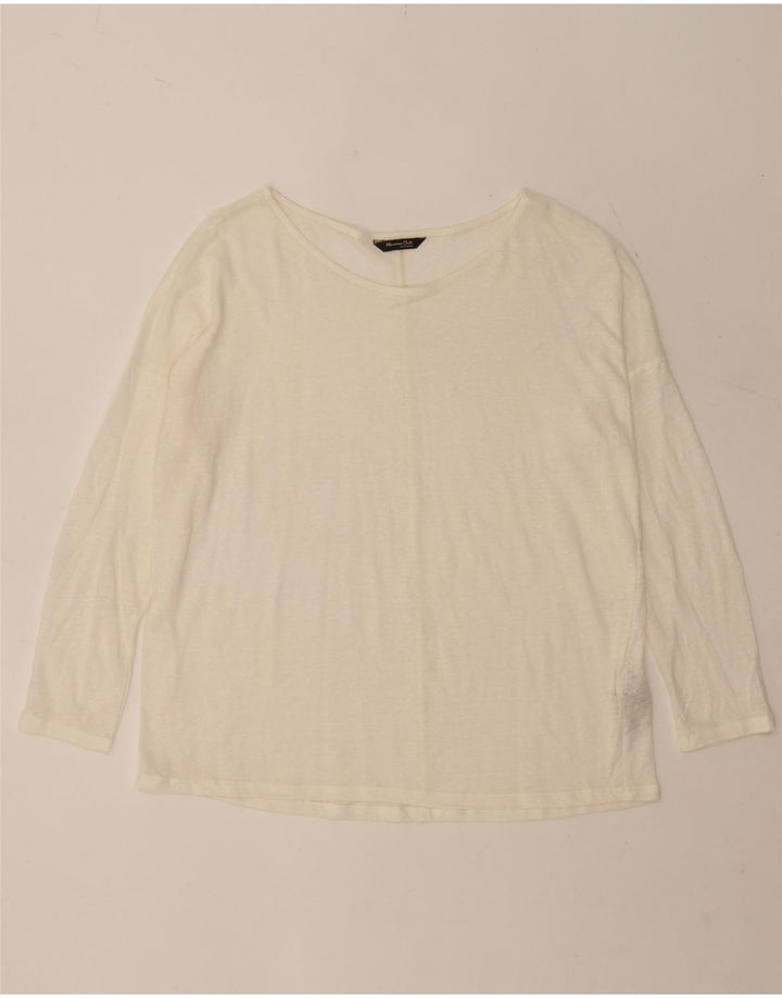 Massimo Dutti Dame Top Langærmet UK 16 Large Off White Linned