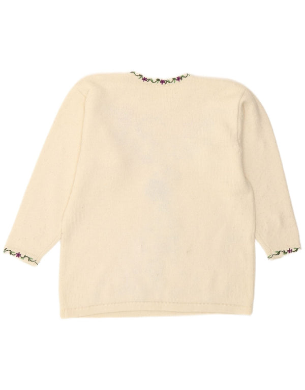 Vintage Dame Crew Neck Jumper Sweater UK 16 Large Off White Floral