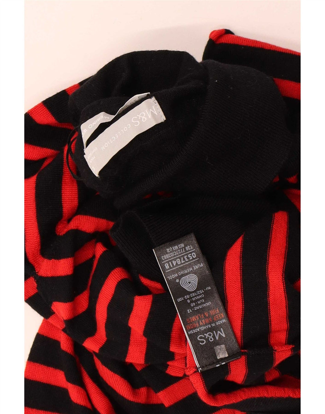 Marks & Spencer Dame Rullehals Sweater UK 12 Medium Sort Stribet