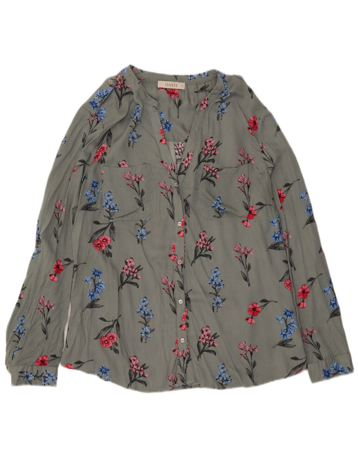 OASIS skjortebluse til kvinder UK 14 Large Green Floral