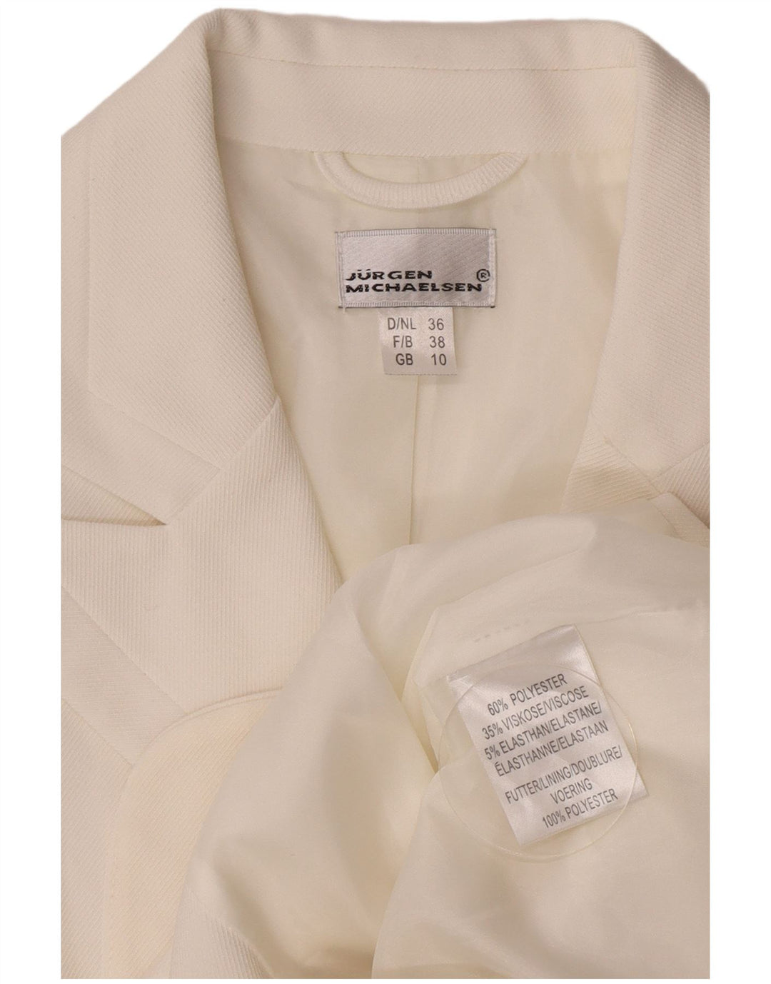 Jurgen Michaelsen Dame 3 Button Blazer Jacket UK 10 Small White Polyester