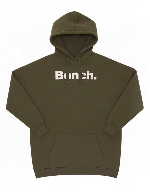 Bænk Dame Grafisk Oversized Hoodie Jumper UK 12 Medium Khaki Bomuld