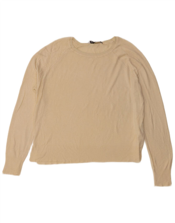 Zara Dame Oversized Boat Neck Jumper Sweater UK 10 Small Beige Viscose